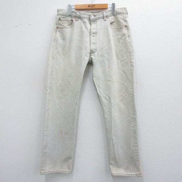 W34★古着 ジーンズ Levis リーバイス 501 メンズ 90年代 90s コットン USA製 薄グレー デニム 【spe】 25mar12 中古 ボトムス ジーパン Gパン ロング パンツ