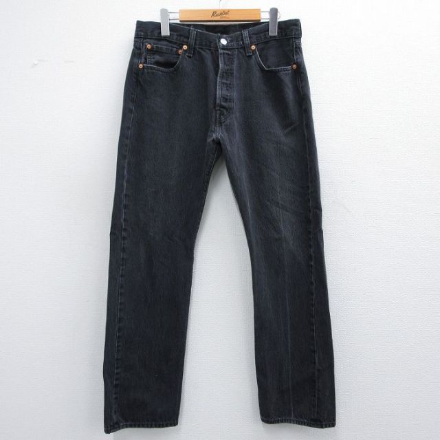W33★古着 ジーンズ Levis リーバイス 501 メンズ コットン 黒 ブラック デニム 25mar12 中古 ボトムス ジーパン Gパン ロング パンツ