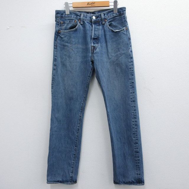 W31★古着 ジーンズ Levis リーバイス 501 メンズ コットン 薄紺 ネイビー デニム 25mar12 中古 ボトムス ジーパン Gパン ロング パンツ