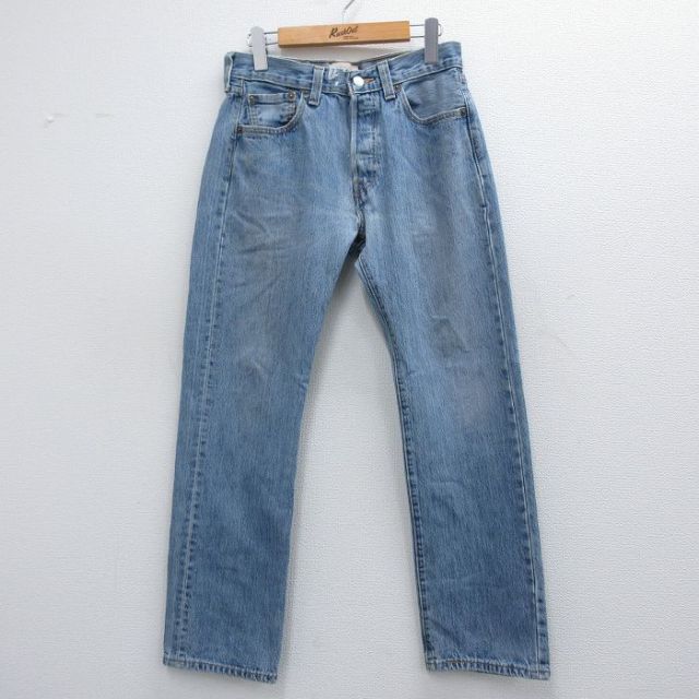 W28★古着 ジーンズ Levis リーバイス 501 メンズ コットン 薄紺 ネイビー デニム 25mar12 中古 ボトムス ジーパン Gパン ロング パンツ