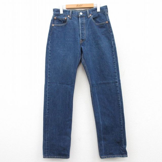 W30★古着 ジーンズ Levis リーバイス 501 メンズ コットン 濃紺 ネイビー デニム 25mar22 中古 ボトムス ジーパン Gパン ロング パンツ