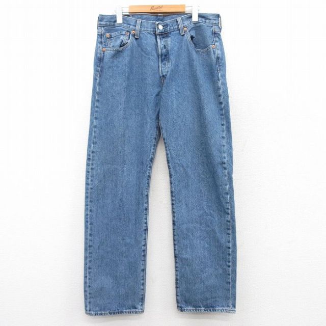W33★古着 ジーンズ Levis リーバイス 501 メンズ 紺 ネイビー デニム 25mar22 中古 ボトムス ジーパン Gパン ロング パンツ