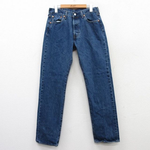 W30★古着 ジーンズ Levis リーバイス 501 メンズ コットン 紺 ネイビー デニム 25mar22 中古 ボトムス ジーパン Gパン ロング パンツ