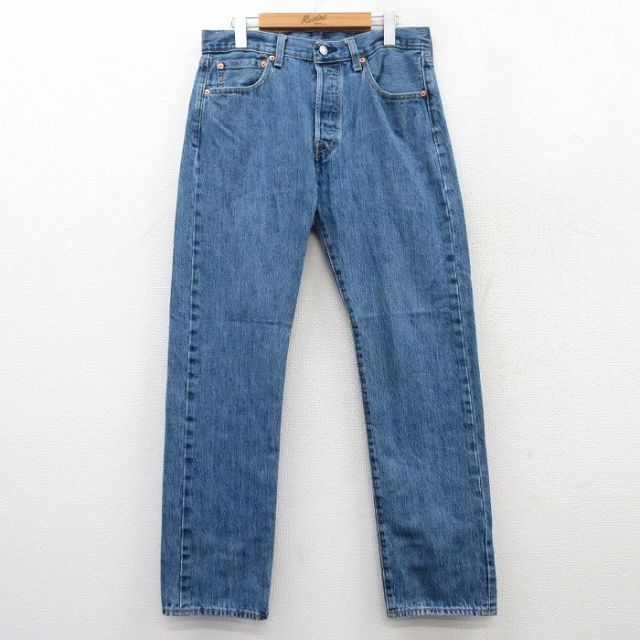 W32★古着 ジーンズ Levis リーバイス 501 メンズ コットン 紺 ネイビー デニム 25mar22 中古 ボトムス ジーパン Gパン ロング パンツ