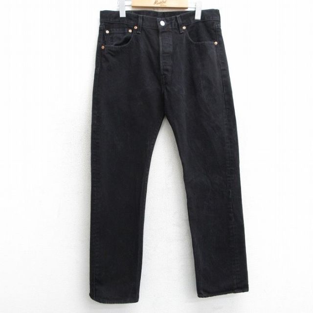 W34★古着 ジーンズ Levis リーバイス 501 メンズ コットン 黒 ブラック デニム 25mar24 中古 ボトムス ジーパン Gパン ロング パンツ