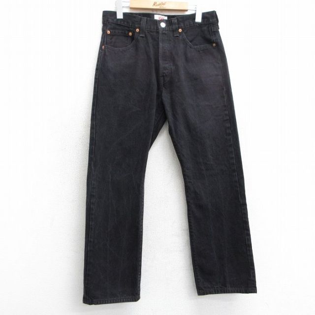 W32★古着 ジーンズ Levis リーバイス 501 メンズ コットン 黒 ブラック デニム 【spe】 25mar24 中古 ボトムス ジーパン Gパン ロング パンツ
