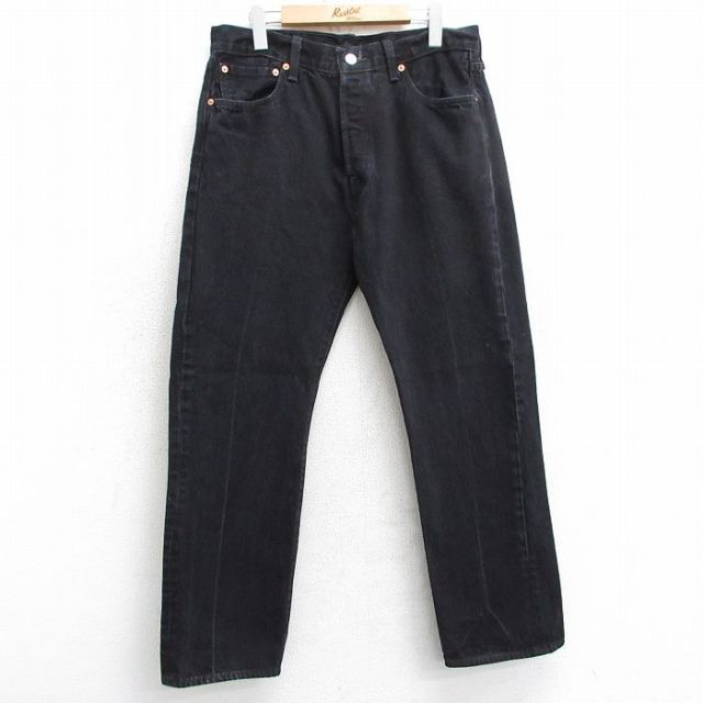 W34★古着 ジーンズ Levis リーバイス 501 メンズ コットン 黒 ブラック デニム 25mar24 中古 ボトムス ジーパン Gパン ロング パンツ