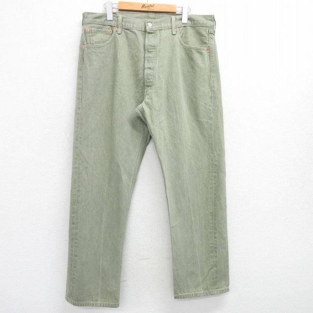 W37★古着 ジーンズ Levis リーバイス 501 メンズ コットン 緑 グリーン デニム 25mar25 中古 ボトムス ジーパン Gパン ロング パンツ