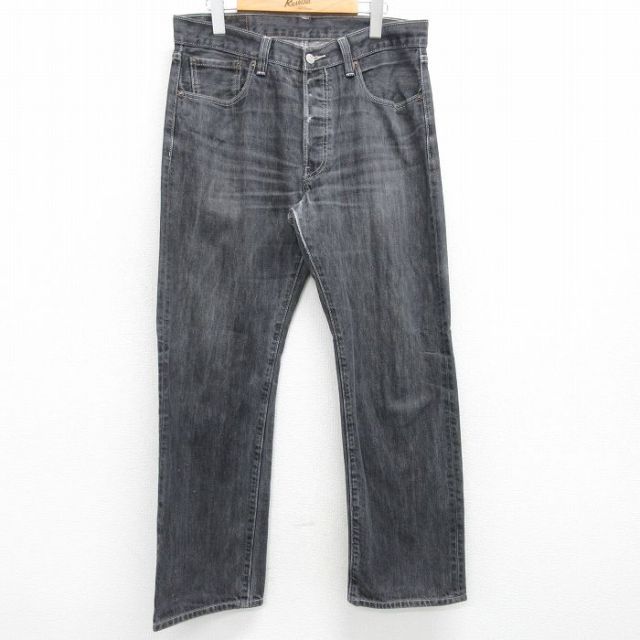 W34★古着 ジーンズ Levis リーバイス 501 メンズ ヒゲ コットン 黒 ブラック デニム 【spe】 25mar25 中古 ボトムス ジーパン Gパン ロング パンツ