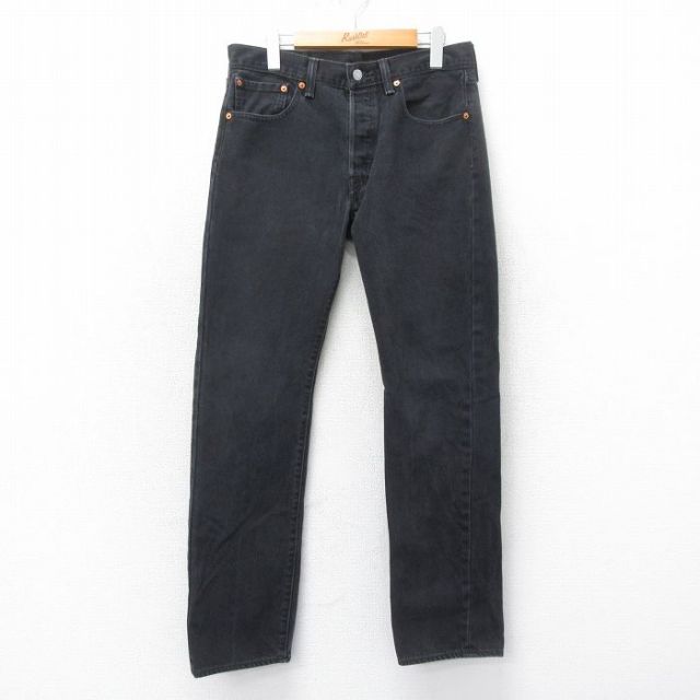 W32★古着 ジーンズ Levis リーバイス 501 メンズ コットン 黒 ブラック デニム 25apr12 中古 ボトムス ジーパン Gパン ロング パンツ