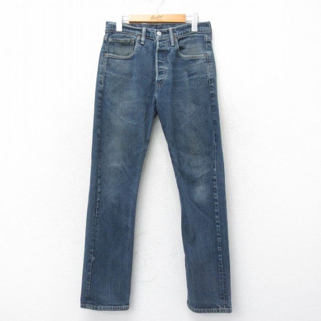 W31★古着 ジーンズ Levis リーバイス 501 メンズ 紺 ネイビー デニム 25apr12 中古 ボトムス ジーパン Gパン ロング パンツ