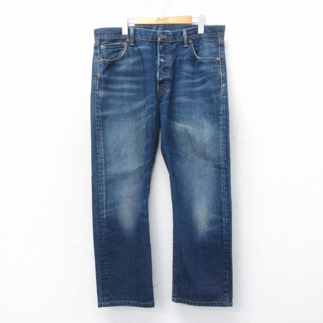 W36★古着 ジーンズ Levis リーバイス 501 メンズ ヒゲ 紺 ネイビー デニム 25apr12 中古 ボトムス ジーパン Gパン ロング パンツ