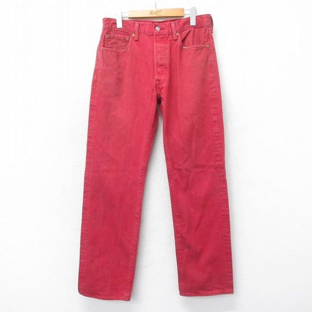 W34★古着 ジーンズ Levis リーバイス 501 メンズ コットン 赤 レッド デニム 25apr12 中古 ボトムス ジーパン Gパン ロング パンツ
