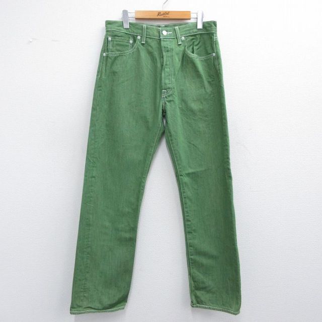 W34★古着 ジーンズ Levis リーバイス 501 メンズ コットン 緑 グリーン デニム 25may17 中古 ボトムス ジーパン Gパン ロング パンツ