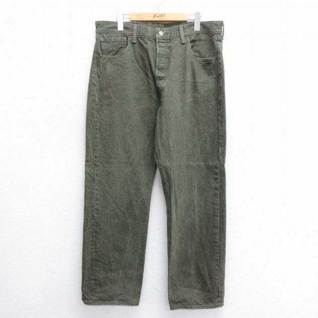 W36★古着 ジーンズ Levis リーバイス 501 メンズ コットン 緑 グリーン デニム 25jun17 中古 ボトムス ジーパン Gパン ロング パンツ