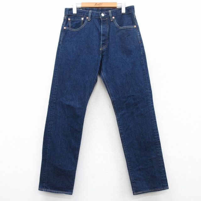 W32★古着 ジーンズ Levis リーバイス 501 メンズ 濃紺 ネイビー デニム 25jun18 中古 ボトムス ジーパン Gパン ロング パンツ