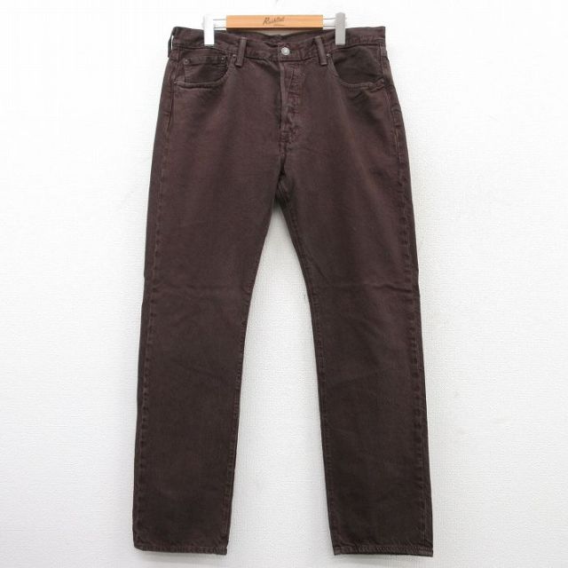 W36★古着 ジーンズ Levis リーバイス 501 メンズ コットン 茶 ブラウン デニム 25jun18 中古 ボトムス ジーパン Gパン ロング パンツ