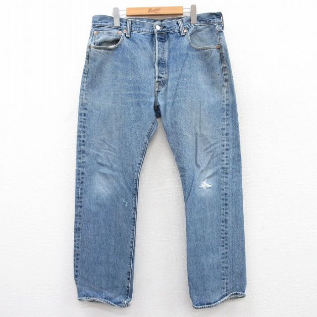 W37★古着 ジーンズ Levis リーバイス 501 メンズ ヒゲ 紺 ネイビー デニム 25jun18 中古 ボトムス ジーパン Gパン ロング パンツ