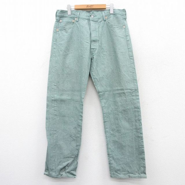 W36★古着 ジーンズ Levis リーバイス 501 メンズ コットン 緑 グリーン デニム 25jun18 中古 ボトムス ジーパン Gパン ロング パンツ