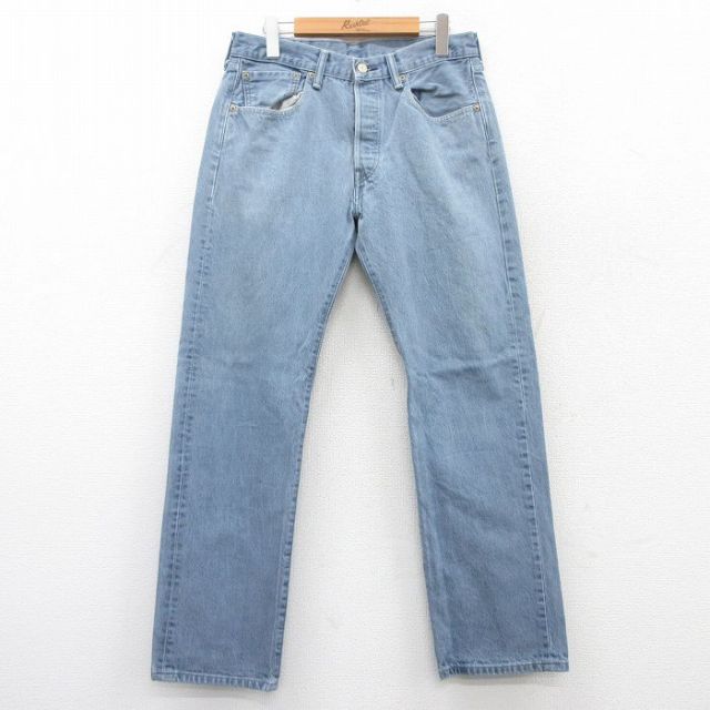 W32★古着 ジーンズ Levis リーバイス 501 メンズ コットン 薄紺 ネイビー デニム 25jun18 中古 ボトムス ジーパン Gパン ロング パンツ