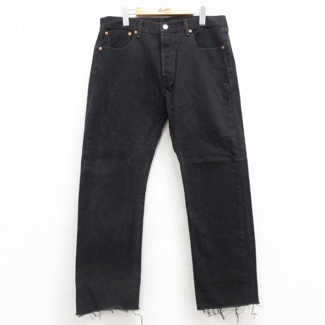 W34★古着 ジーンズ Levis リーバイス 501 メンズ コットン 黒 ブラック デニム 25jul17 中古 ボトムス ジーパン Gパン ロング パンツ