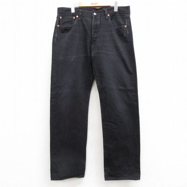 W36★古着 ジーンズ Levis リーバイス 501 メンズ ヒゲ コットン 黒 ブラック デニム 25jul17 中古 ボトムス ジーパン Gパン ロング パンツ