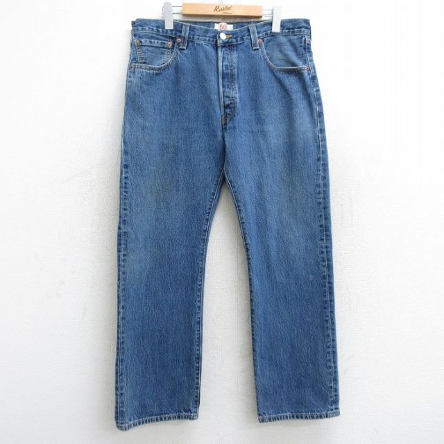 W36★古着 ジーンズ Levis リーバイス 501 メンズ コットン 紺 ネイビー デニム 25aug07 中古 ボトムス ジーパン Gパン ロング パンツ