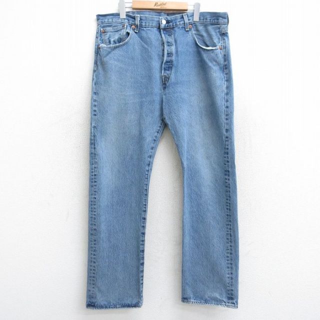 W38★古着 ジーンズ Levis リーバイス 501 メンズ ヒゲ コットン 紺 ネイビー デニム 25aug07 中古 ボトムス ジーパン Gパン ロング パンツ