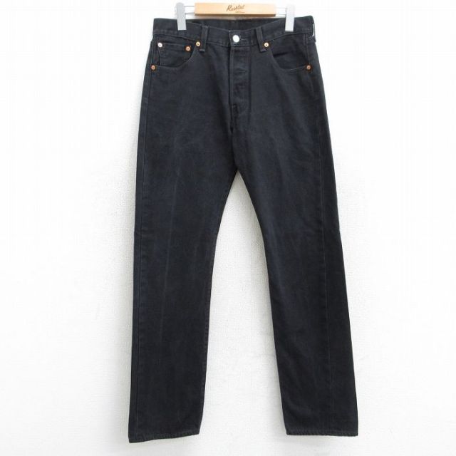 W30★古着 ジーンズ Levis リーバイス 501 メンズ コットン 黒 ブラック デニム 25aug07 中古 ボトムス ジーパン Gパン ロング パンツ