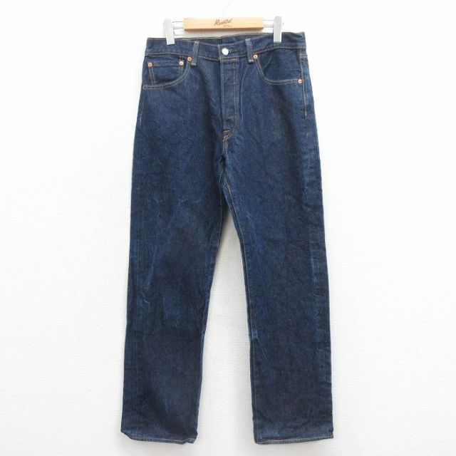 W33★古着 ジーンズ Levis リーバイス 501 メンズ コットン 紺 ネイビー デニム 25oct30 中古 ボトムス ジーパン Gパン ロング パンツ