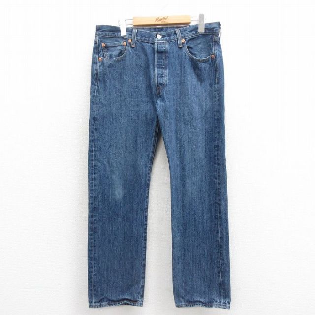 W34★古着 ジーンズ Levis リーバイス 501 メンズ コットン 紺 ネイビー デニム 25oct30 中古 ボトムス ジーパン Gパン ロング パンツ