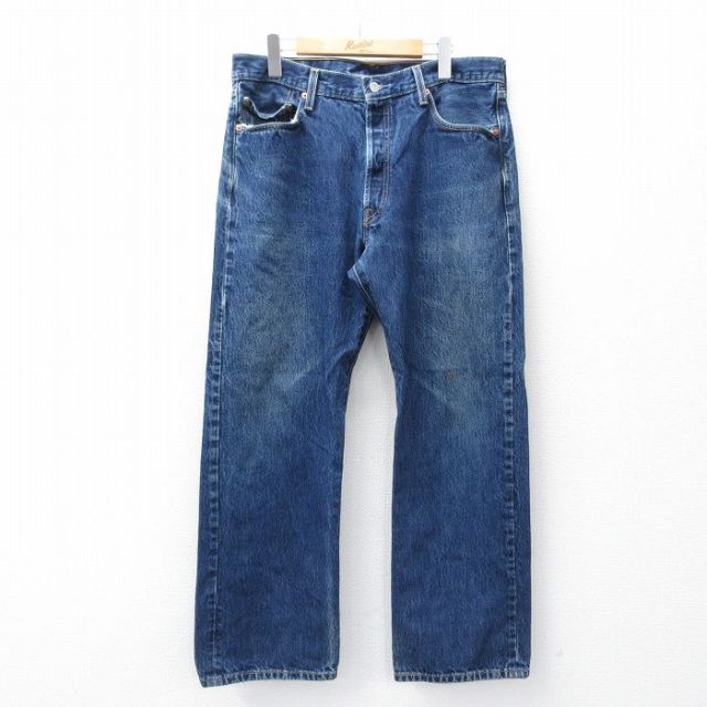 W34★古着 ジーンズ Levis リーバイス 501 メンズ ヒゲ コットン 紺 デニム 26jan15