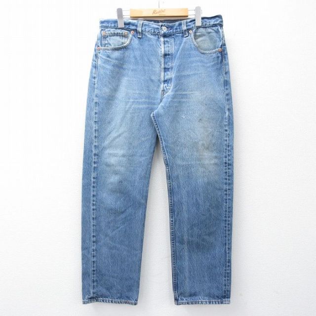 W34★古着 ジーンズ Levis リーバイス 501 メンズ 90年代 90s ヒゲ コットン USA製 紺 デニム【spe】 26jan15