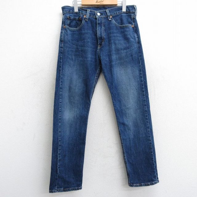 W34★古着 ジーンズ Levis リーバイス 505 メンズ ヒゲ 濃紺 ネイビー デニム 25feb01 中古 ボトムス ジーパン Gパン ロング パンツ