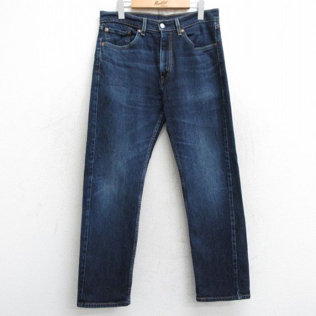 W31★古着 ジーンズ Levis リーバイス 505 メンズ ヒゲ 濃紺 ネイビー デニム 25feb01 中古 ボトムス ジーパン Gパン ロング パンツ