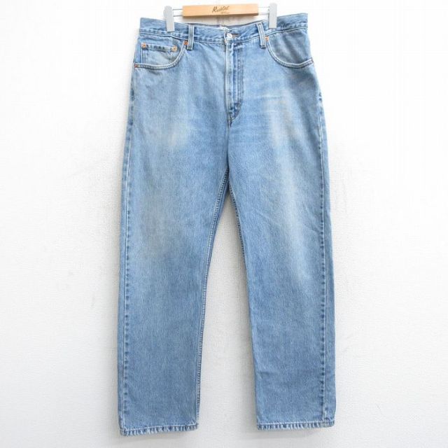 W36★古着 ジーンズ Levis リーバイス 505 メンズ ヒゲ コットン 紺 ネイビー デニム 25feb01 中古 ボトムス ジーパン Gパン ロング パンツ