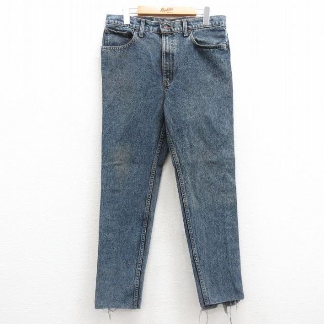 W33★古着 ジーンズ Levis リーバイス 550 メンズ 90年代 90s ケミカルウォッシュ コットン USA製 紺 ネイビー デニム 25feb26 中古 ボトムス ジーパン Gパン ロング パンツ