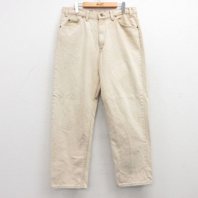 W36★古着 ジーンズ Levis リーバイス 550 メンズ 90年代 90s コットン USA製 ベージュ カーキ デニム 25feb26 中古 ボトムス ジーパン Gパン ロング パンツ