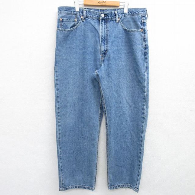 W39★古着 ジーンズ Levis リーバイス 550 メンズ ヒゲ コットン 薄紺 ネイビー デニム 25feb28 中古 ボトムス ジーパン Gパン ロング パンツ
