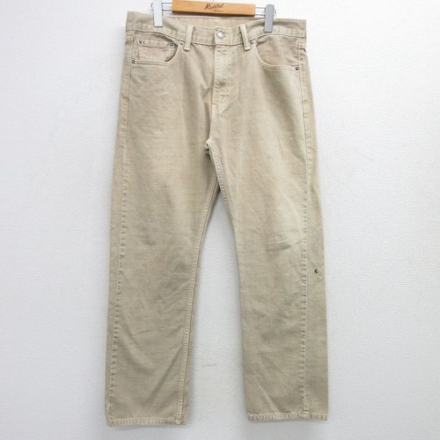 W34★古着 ジーンズ Levis リーバイス 505 メンズ コットン ベージュ カーキ デニム 25feb28 中古 ボトムス ジーパン Gパン ロング パンツ