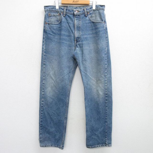 W35★古着 ジーンズ Levis リーバイス 505 メンズ 00年代 00s ヒゲ コットン 薄紺 ネイビー デニム 【spe】 25feb28 中古 ボトムス ジーパン Gパン ロング パンツ