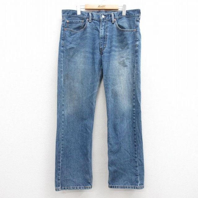 W37★古着 ジーンズ Levis リーバイス 505 メンズ ヒゲ コットン 紺 ネイビー デニム 25mar01 中古 ボトムス ジーパン Gパン ロング パンツ