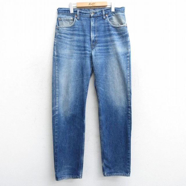 W35★古着 ジーンズ Levis リーバイス 505 メンズ 90年代 90s ヒゲ コットン USA製 紺 ネイビー デニム 【spe】 25mar05 中古 ボトムス ジーパン Gパン ロング パンツ