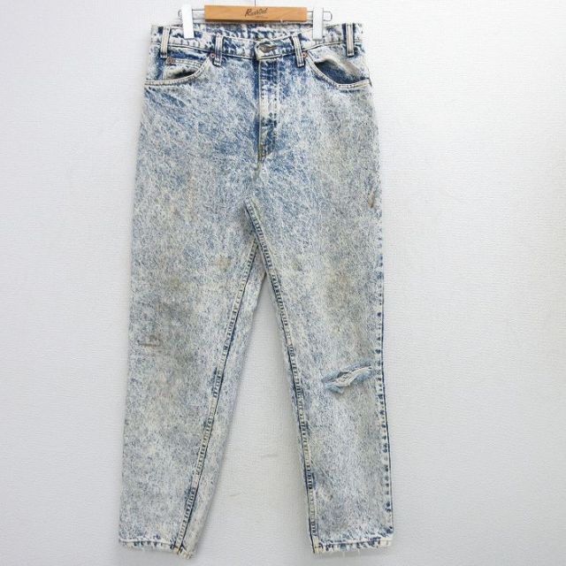 W33★古着 ジーンズ Levis リーバイス 550 メンズ 90年代 90s ケミカルウォッシュ テーパード コットン USA製 薄紺 ネイビー デニム 【spe】 25mar11 中古 ボトムス ジーパン Gパン ロング パンツ