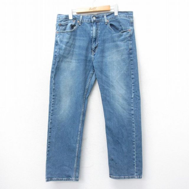 W36★古着 ジーンズ Levis リーバイス 505 メンズ ヒゲ 紺 ネイビー デニム 25mar18 中古 ボトムス ジーパン Gパン ロング パンツ
