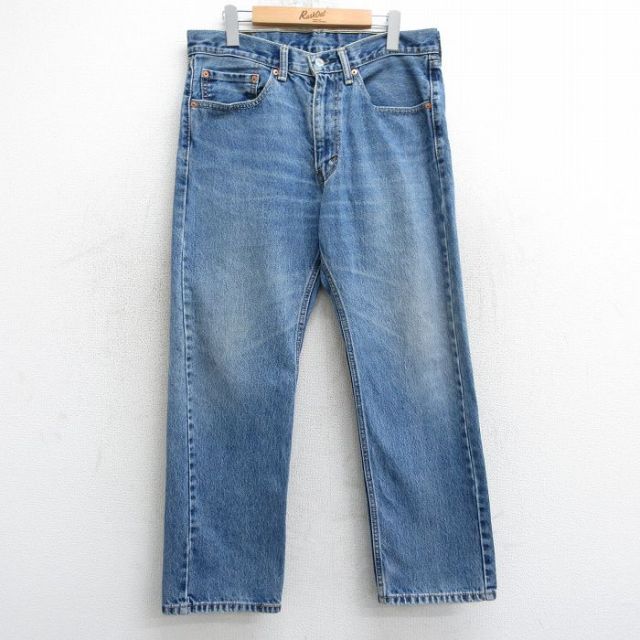 W34★古着 ジーンズ Levis リーバイス 505 メンズ ヒゲ コットン 紺 ネイビー デニム 25apr03 中古 ボトムス ジーパン Gパン ロング パンツ