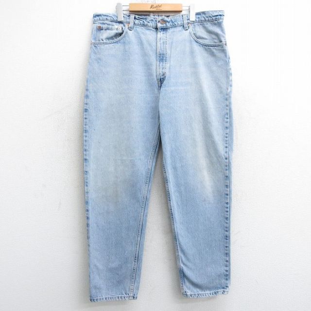 W40★古着 ジーンズ Levis リーバイス 550 メンズ 90年代 90s ヒゲ 大きいサイズ コットン USA製 薄紺 ネイビー デニム 【spe】 25apr03 中古 ボトムス ジーパン Gパン ロング パンツ