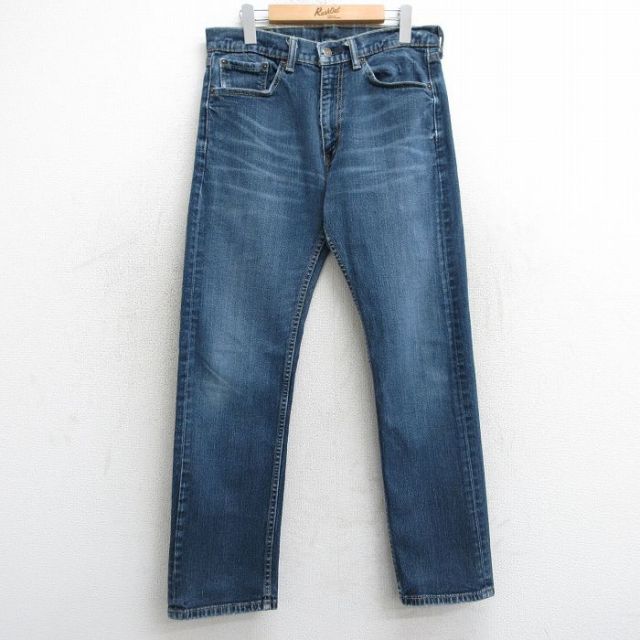 W33★古着 ジーンズ Levis リーバイス 505 メンズ ヒゲ 紺 ネイビー デニム 25apr17 中古 ボトムス ジーパン Gパン ロング パンツ