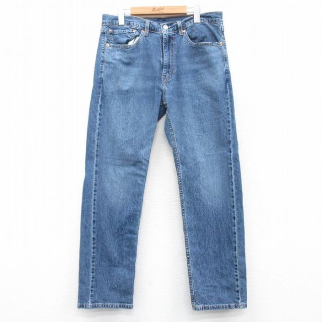 W34★古着 Levis リーバイス 505 メンズ ヒゲ 紺 ネイビー デニム 25apr30 中古 ボトムス ジーパン Gパン ロング パンツ
