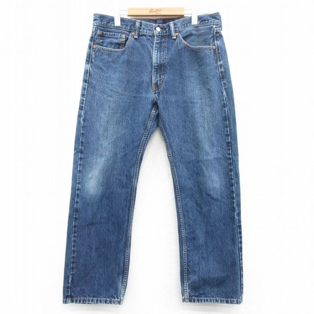 W36★古着 Levis リーバイス 505 メンズ ヒゲ コットン 紺 ネイビー デニム 25apr30 中古 ボトムス ジーパン Gパン ロング パンツ